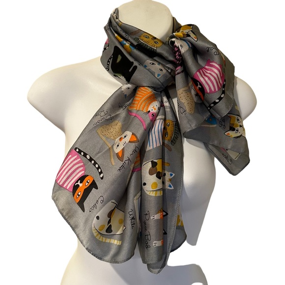 New Style Wear Character CAT SCARF Silk Blend - Picture 5 of 8